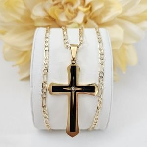 Black Cross Stainless Steel Gold Plated Necklace